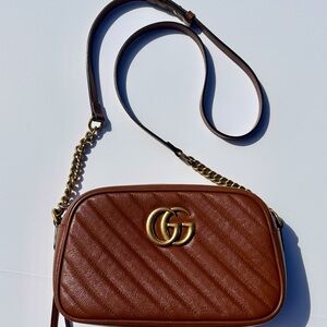 Gucci GG Marmont Matelassé Camera Bag – Brown Leather